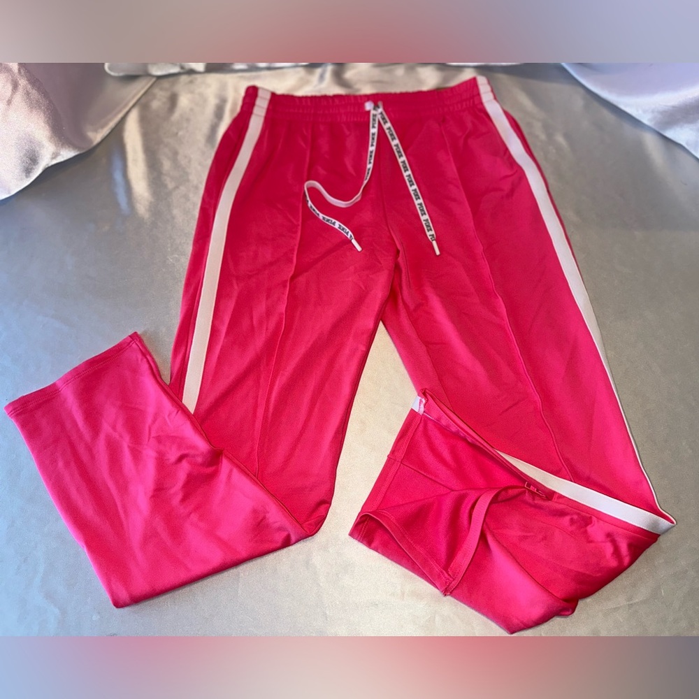 Victorias Secret Pink Track Pants Full Length Hot Pink Zip Leg P Logo S
